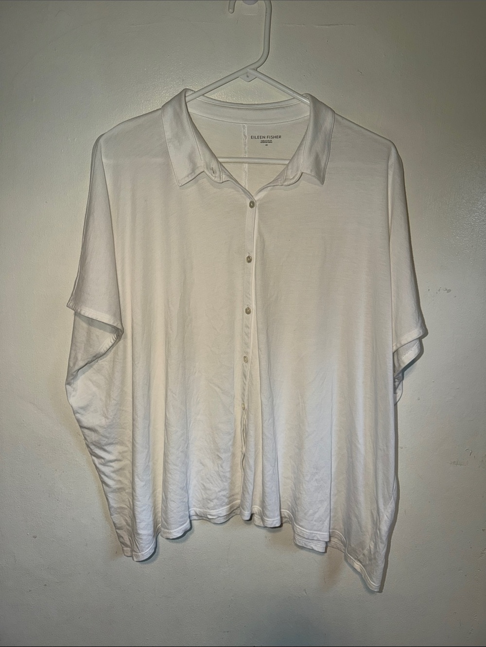 Eileen Fisher Oversized Organic Cotton Short Sleeve Button Down Shirt Size Mediu